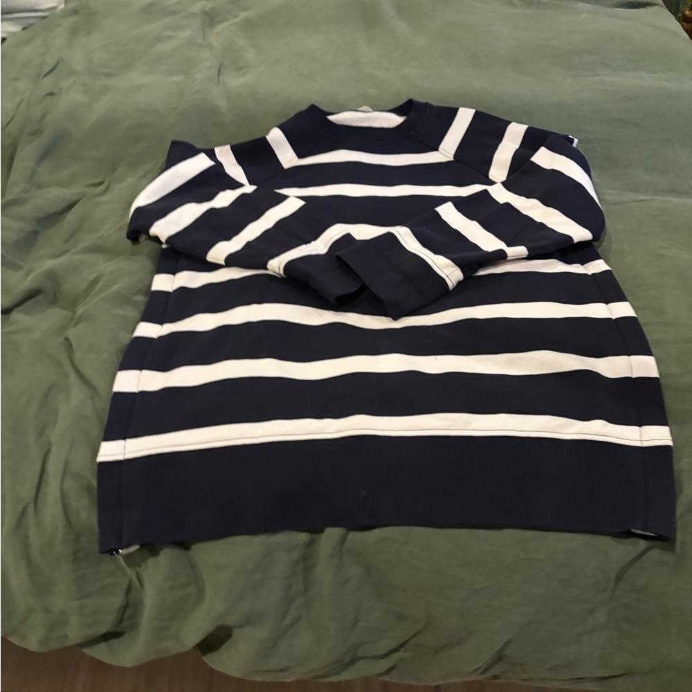 Arket Oversized Navy and White Striped Women's Sweatshirt